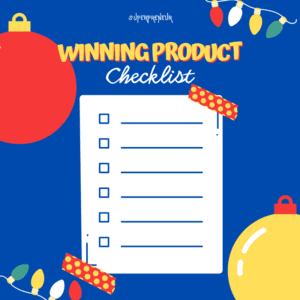 a white checklist of winning product on a blue background